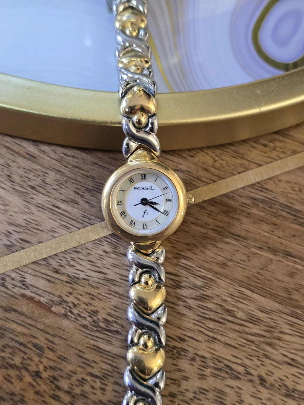 Fossil Two-Tone Heart Link Bracelet Watch - Gold & Silver
